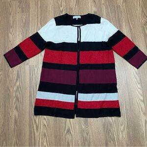 Kasper Cardigan Sweater Women’s  XL Black Red Purple Stripe Metallic Open Front